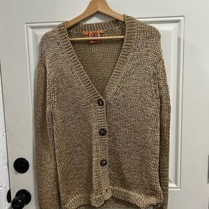 Tory Burch Metallic Gold Open Knit Sweater